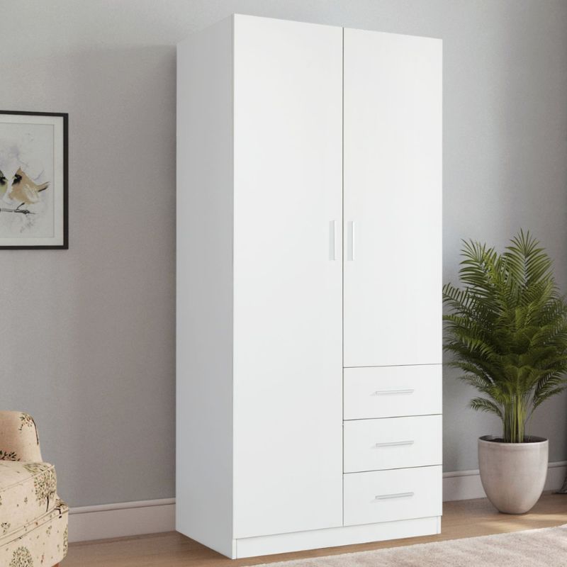 Armario ropero Blanco 200x80x58 cm con 2 puertas y 3 cajones