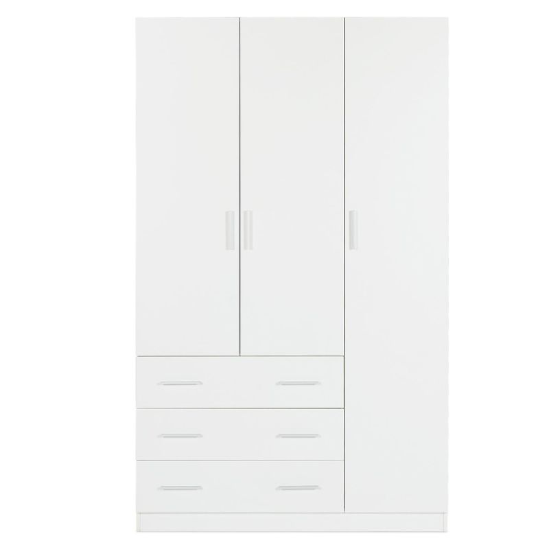 Armario Ropero Blanco 200x120x58 cm con 3 Puertas y 3 Cajones