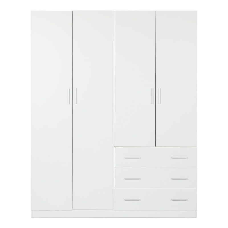 Armario Ropero Blanco 160x57,5x200 cm con 4 Puertas y 3 Cajones