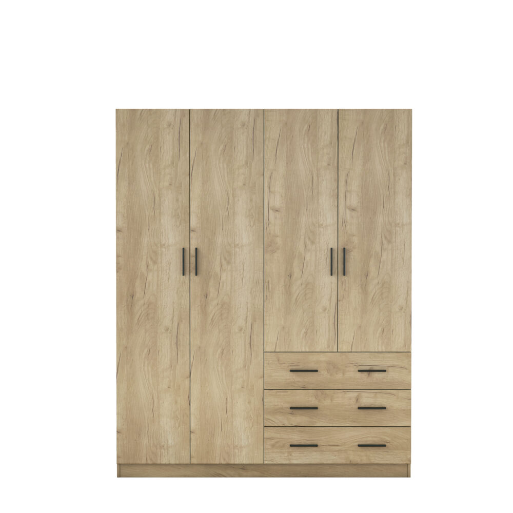 Armario Ropero Roble 160x57,5x200 cm con 4 Puertas y 3 Cajones