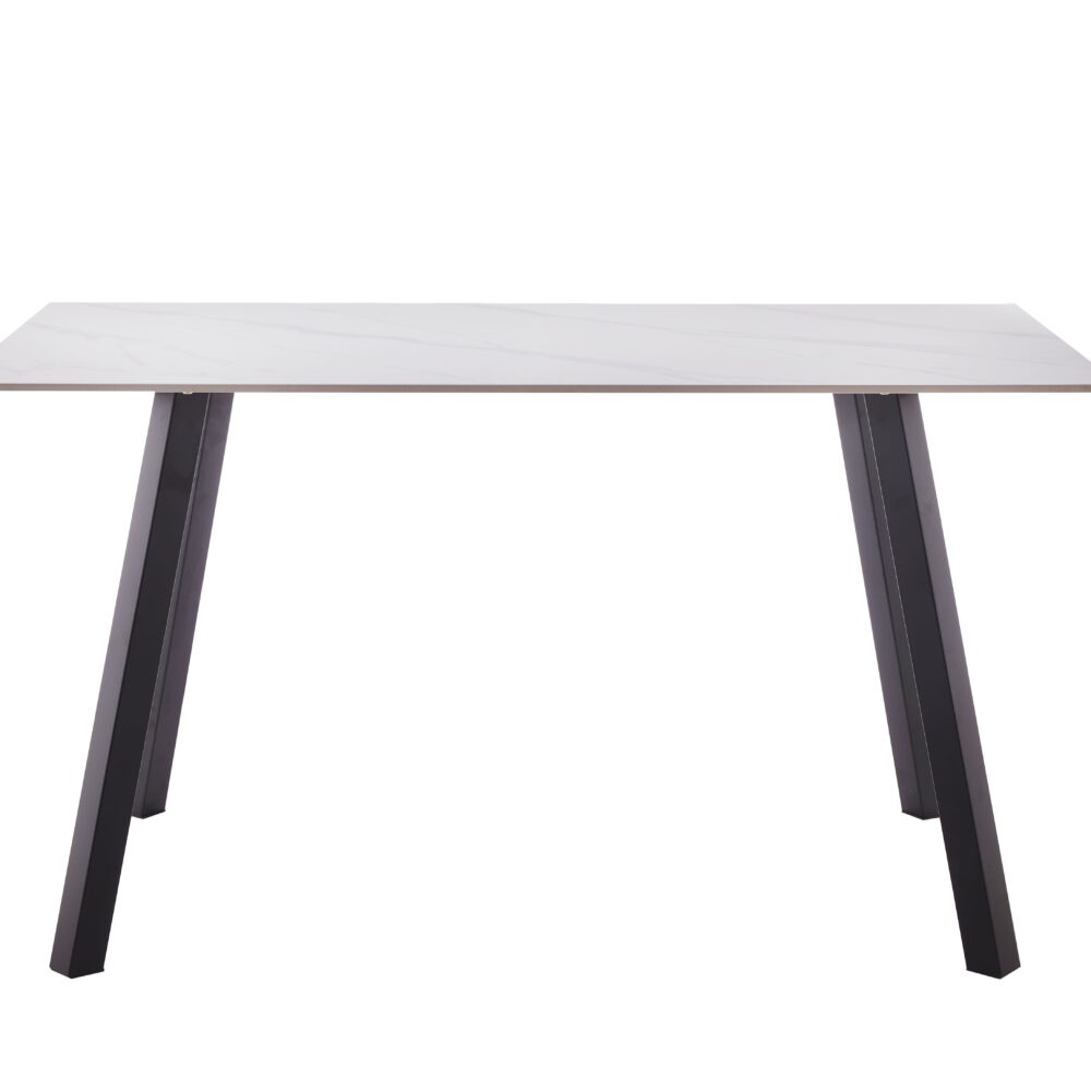 Mesa de Comedor 75×80×140 cm con Tapa Efecto Mármol Blanco y Patas Negras
