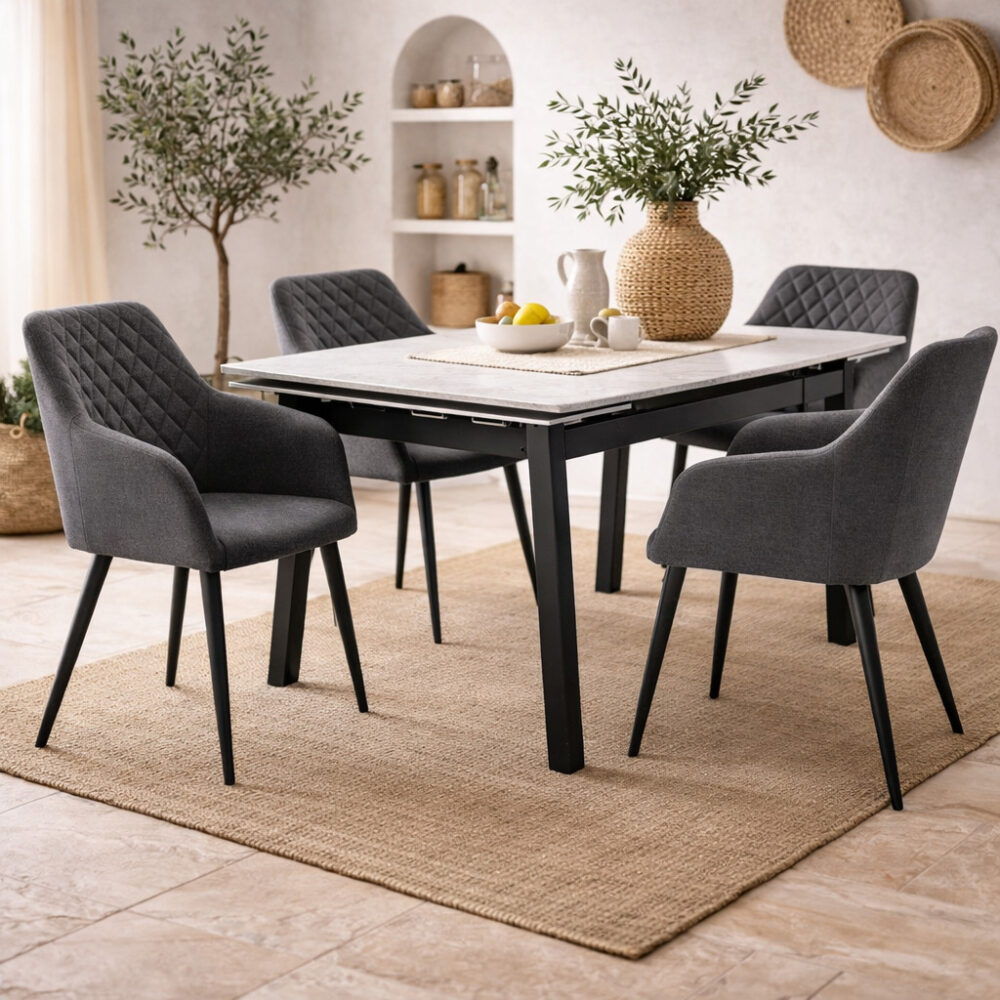 Juego de 2 Sillas detalle Rombo Gris con Patas Negras