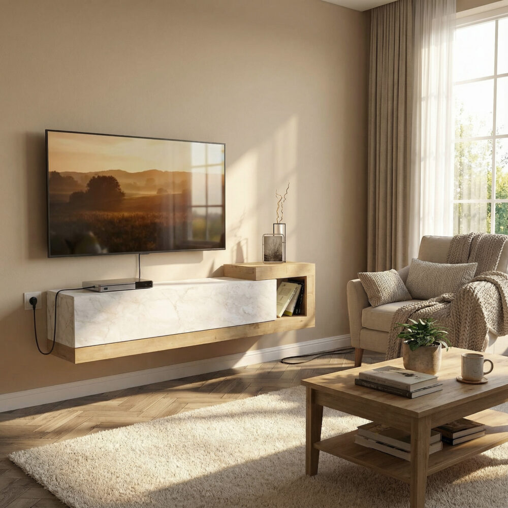 Mueble TV Volare en Mármol Blanco Zafiro