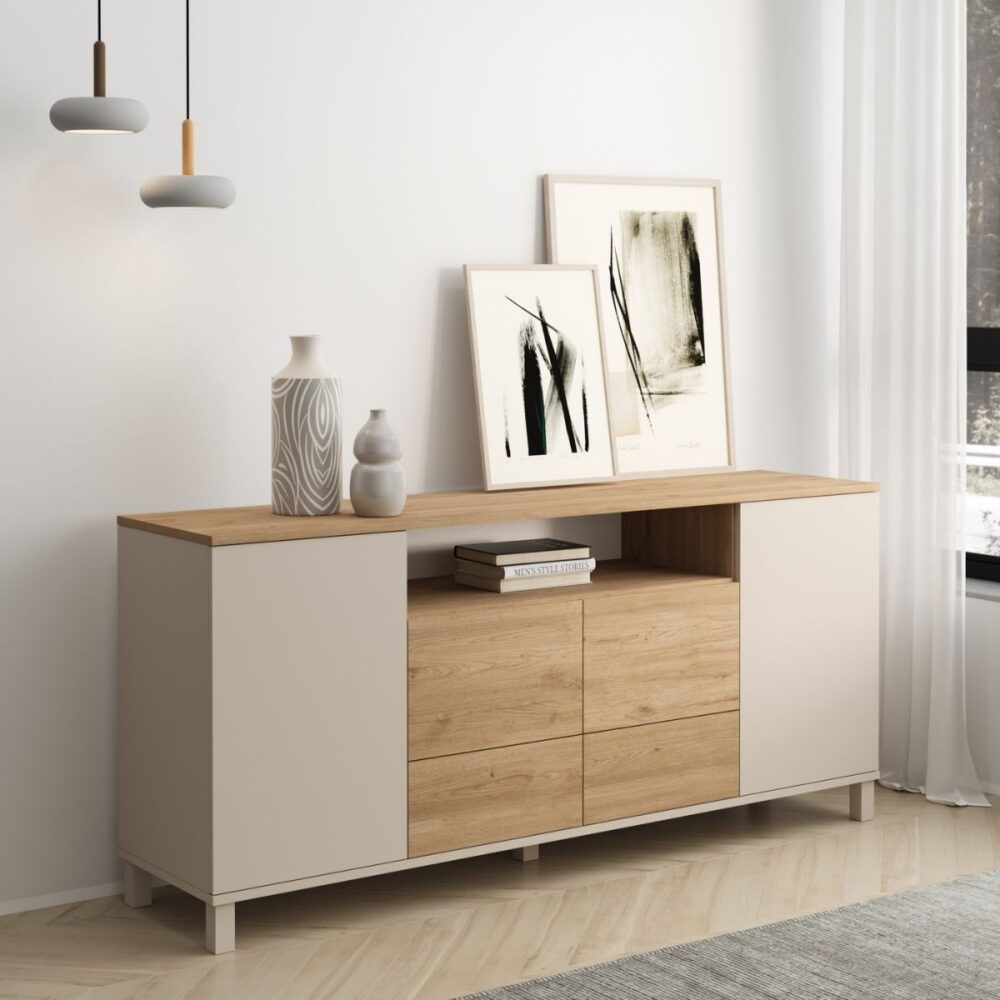 Aparador  Moderno 180 cm color roble y gris