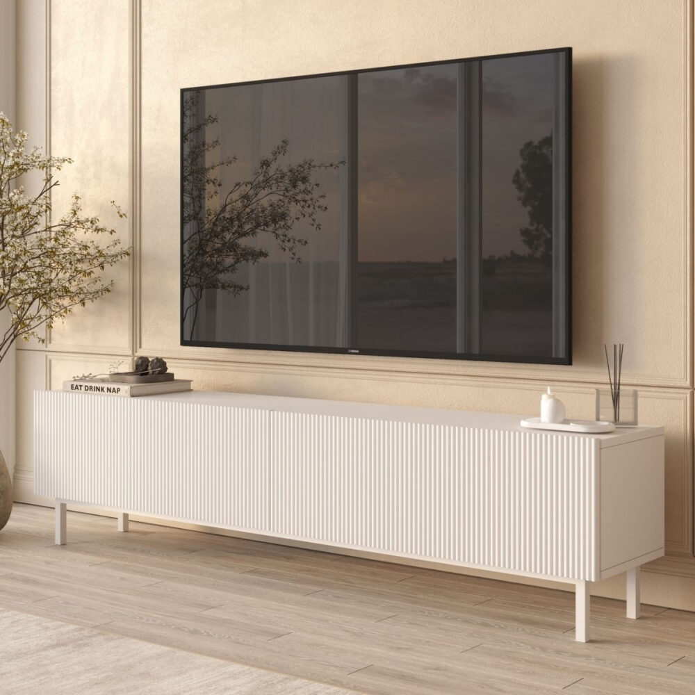 Mesa Television color Blanco Moderna con patas 180 cm
