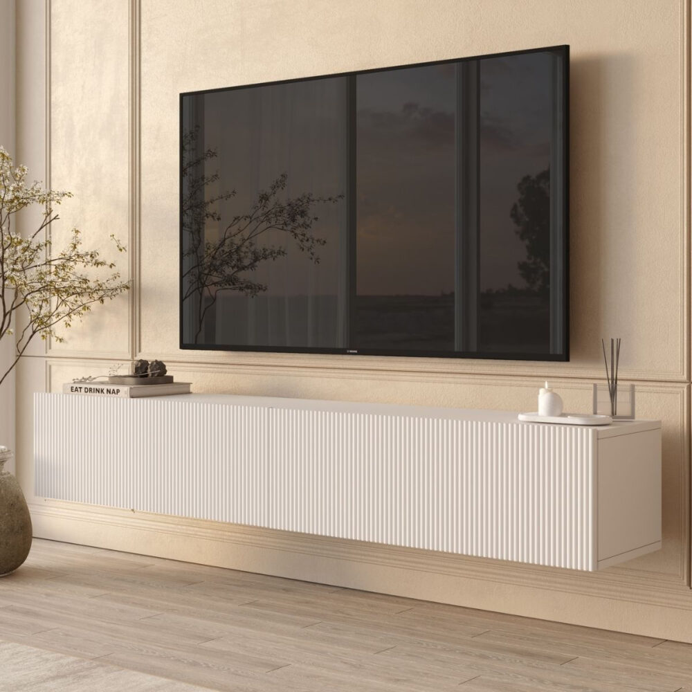 Mesa de Television Blanca Colgada a pared de 180 cm