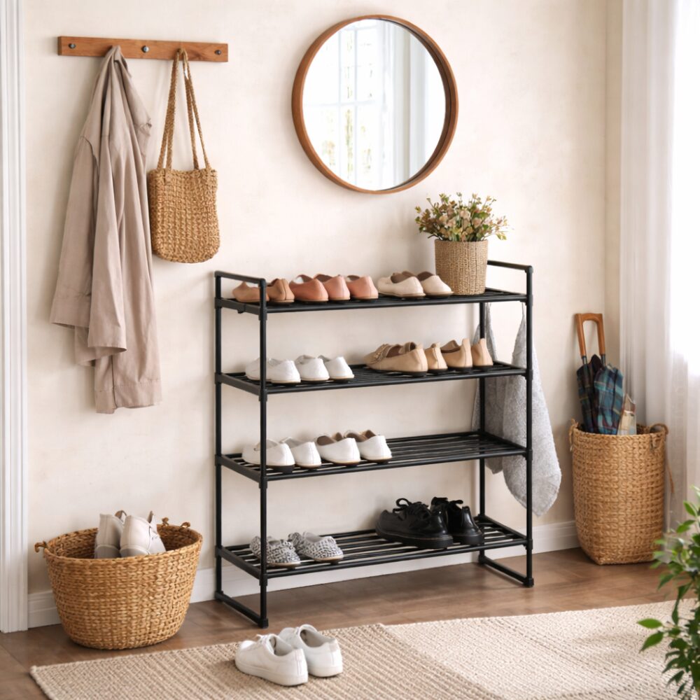 Zapatero organizador metálico de 4 niveles color negro